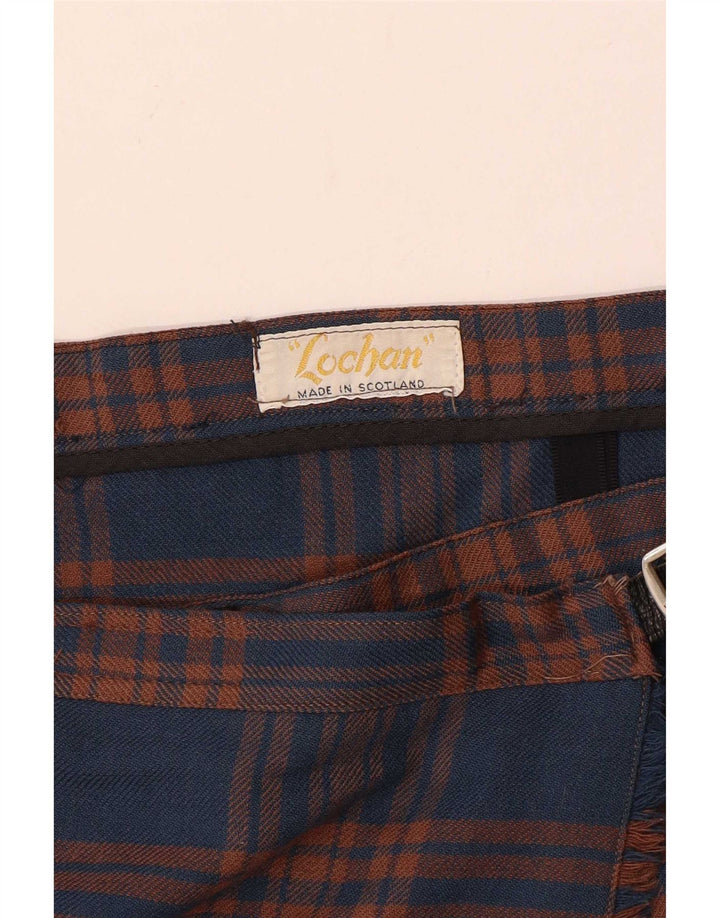 Saia feminina vintage plissada W32 grande xadrez azul marinho