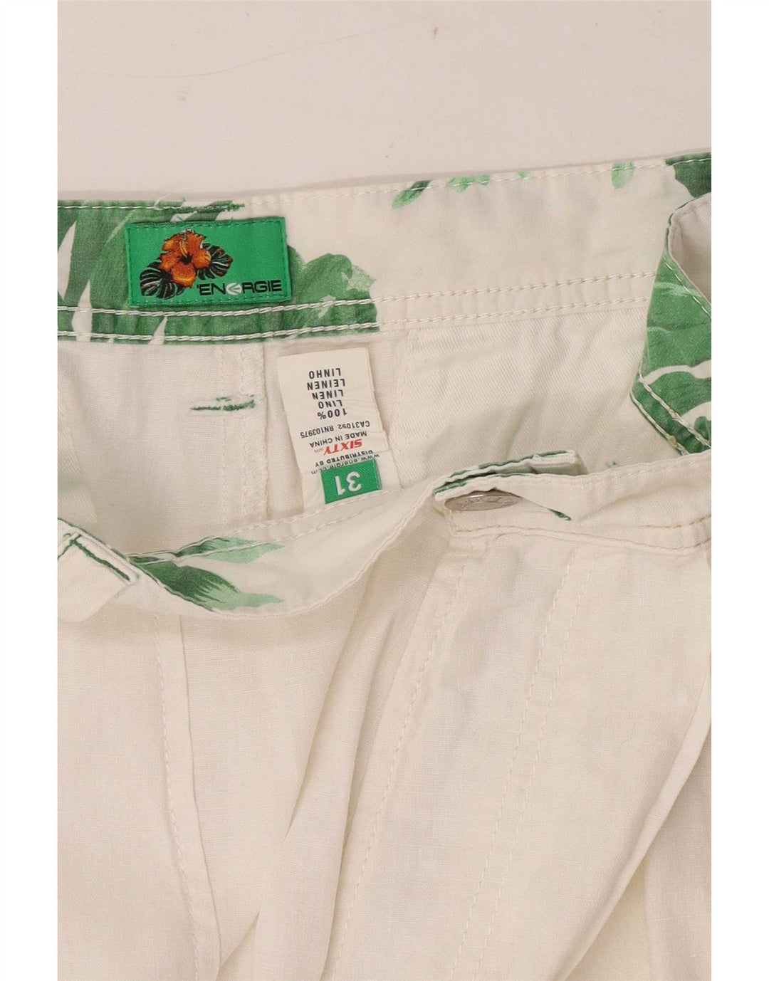 Energie Mens Cargo Shorts W31 Médio Linho Branco