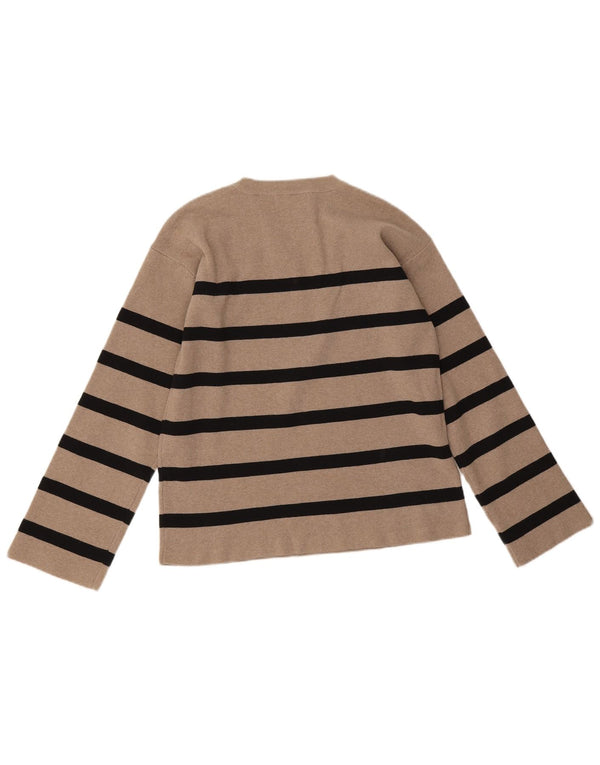 Suéter feminino Marks & Spencer com gola redonda e listrado bege médio Reino Unido 12