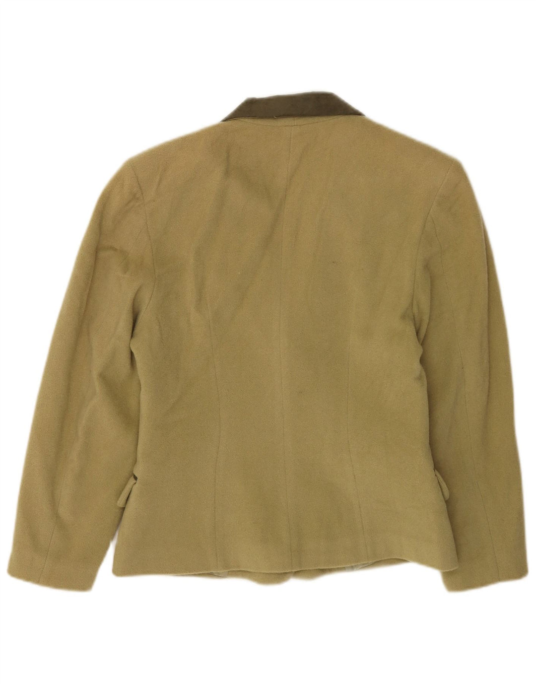 Jaqueta blazer feminina vintage com peito duplo Reino Unido 10 lã cáqui pequena