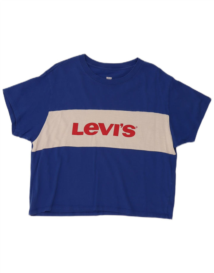 Camiseta feminina gráfica Levi's UK 14 bloco colorido azul médio