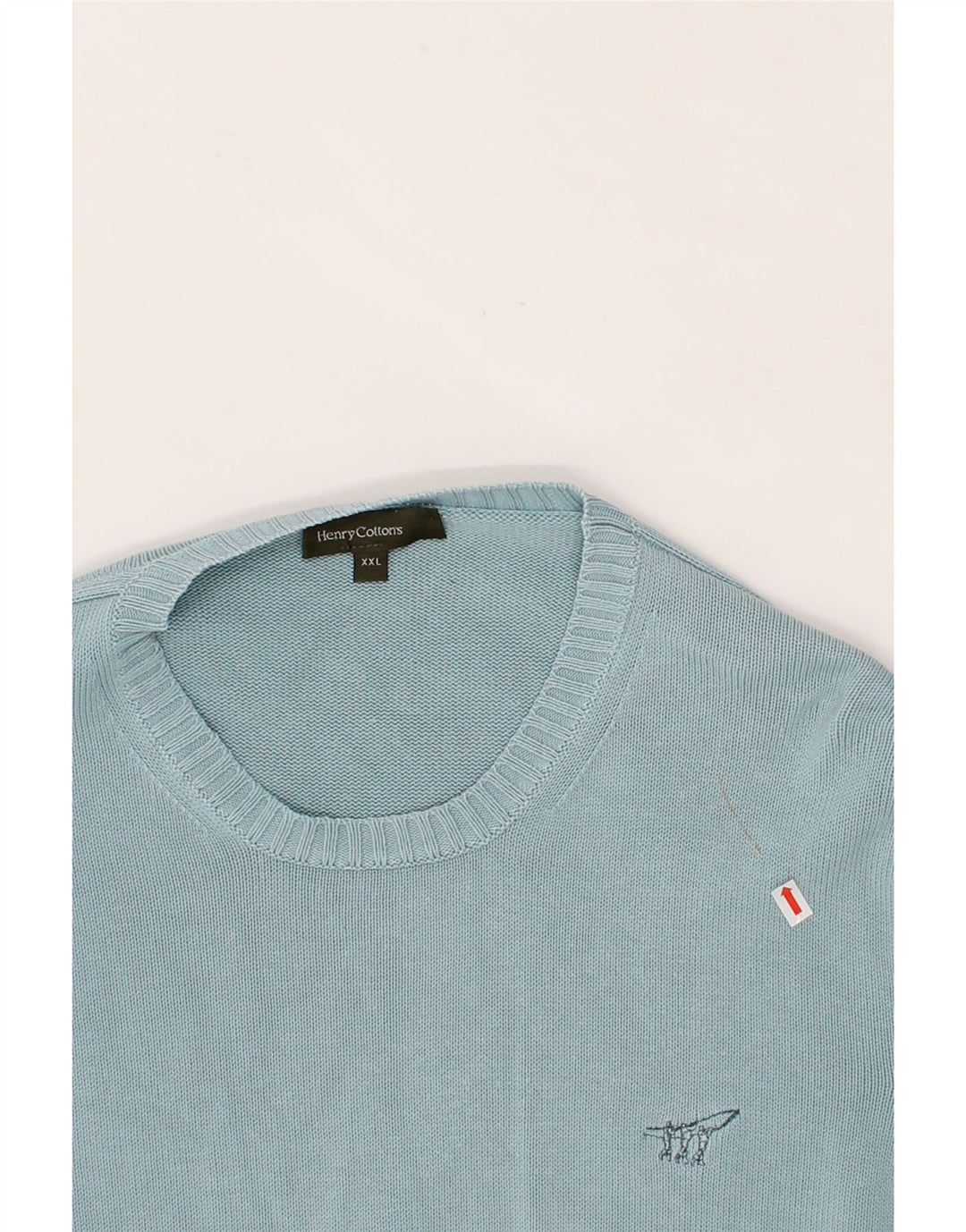 HENRY COTTONS Mens Crew Neck Jumper Sweater 2XL Blue Cotton Vintage Henry Cottons and Second-Hand Henry Cottons from Messina Hembry 