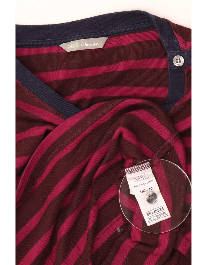 Vestido básico feminino Marks & Spencer manga 3/4 Reino Unido 10 pequeno listrado cor de vinho