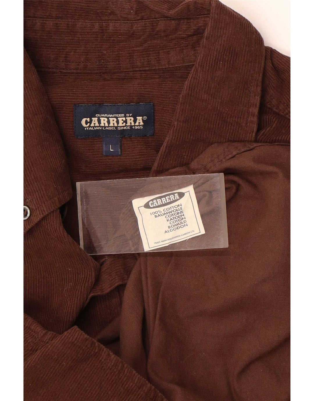 Carrera Mens Corduroy Shirt Large Brown Cotton