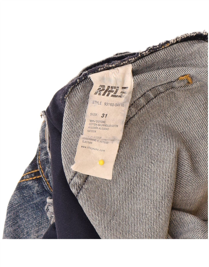 Rifle feminino jeans reto W31 L28 algodão azul