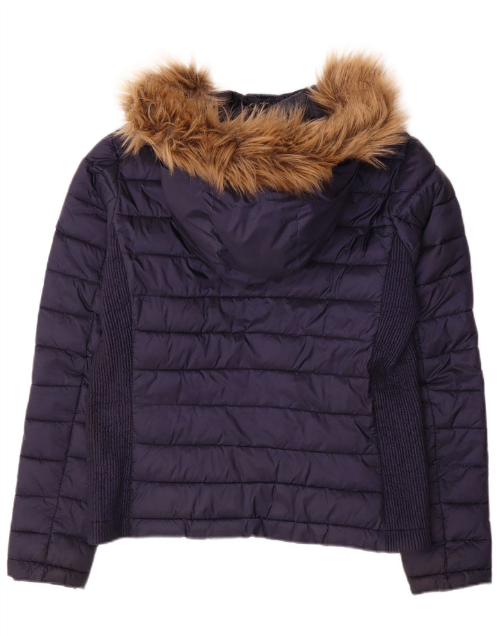 Jaqueta acolchoada com capuz feminina SUPERDRY UK 14 poliéster azul marinho médio