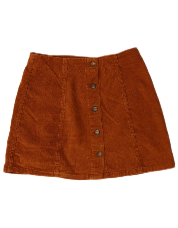 Topshop Mini saia feminina de veludo cotelê Reino Unido 10 pequena W28 algodão marrom