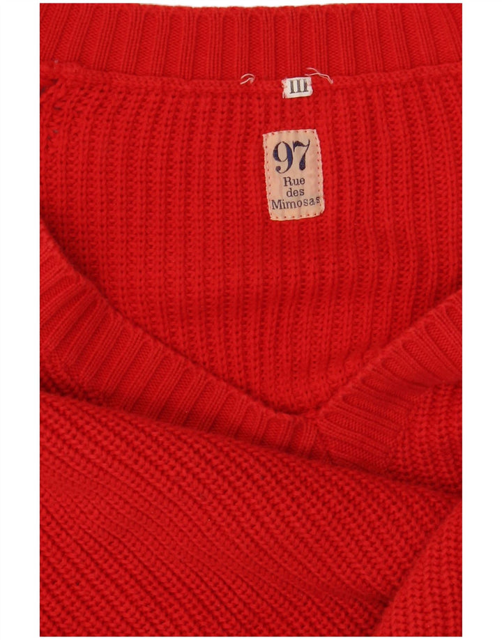 Suéter masculino VINTAGE com decote em V grande algodão vermelho