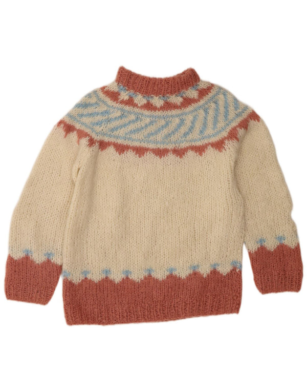 Suéter feminino vintage com gola tartaruga UK 14 médio bege Fair Isle