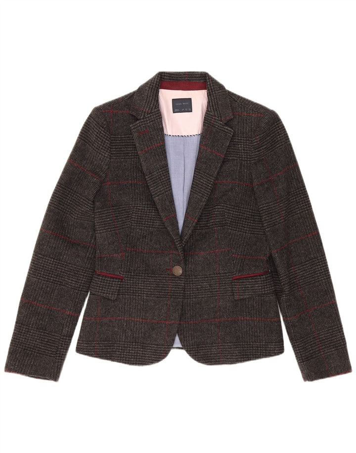 Jaqueta blazer feminina Zara com 1 botão Reino Unido 10 pequena lã houndstooth cinza