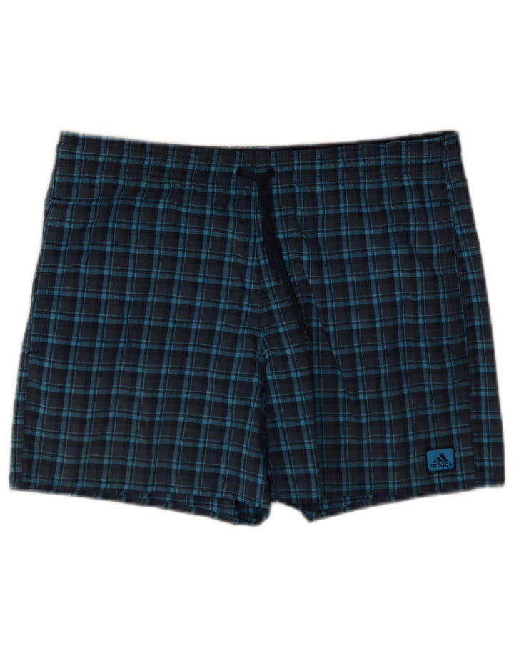 Shorts de natação masculino Adidas pequeno poliéster xadrez azul marinho