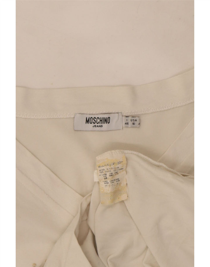 Top feminino Moschino com estampa gráfica de manga comprida Reino Unido 14 algodão branco médio