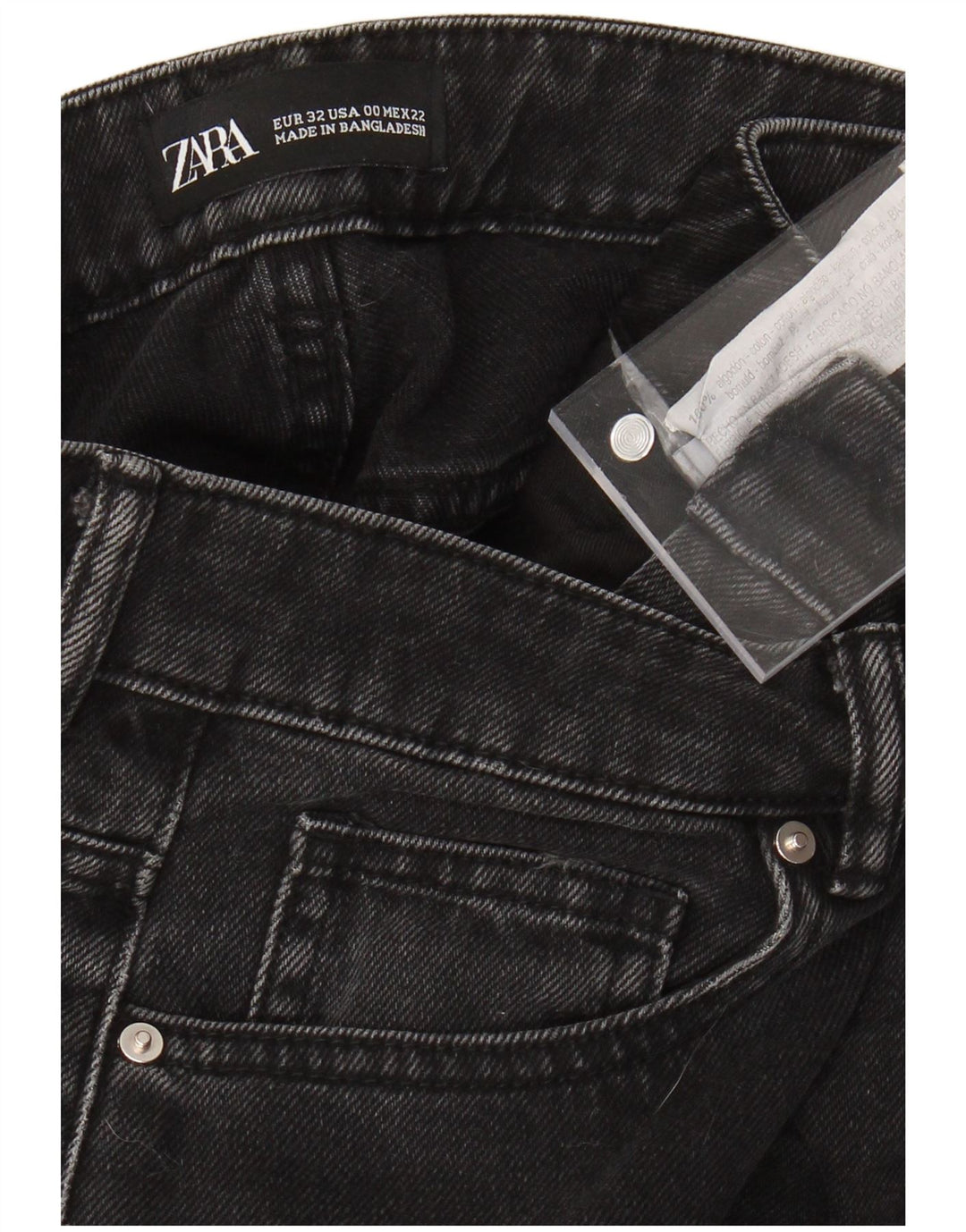 Calça jeans feminina ZARA cintura alta com perna larga W22 L25 algodão preto