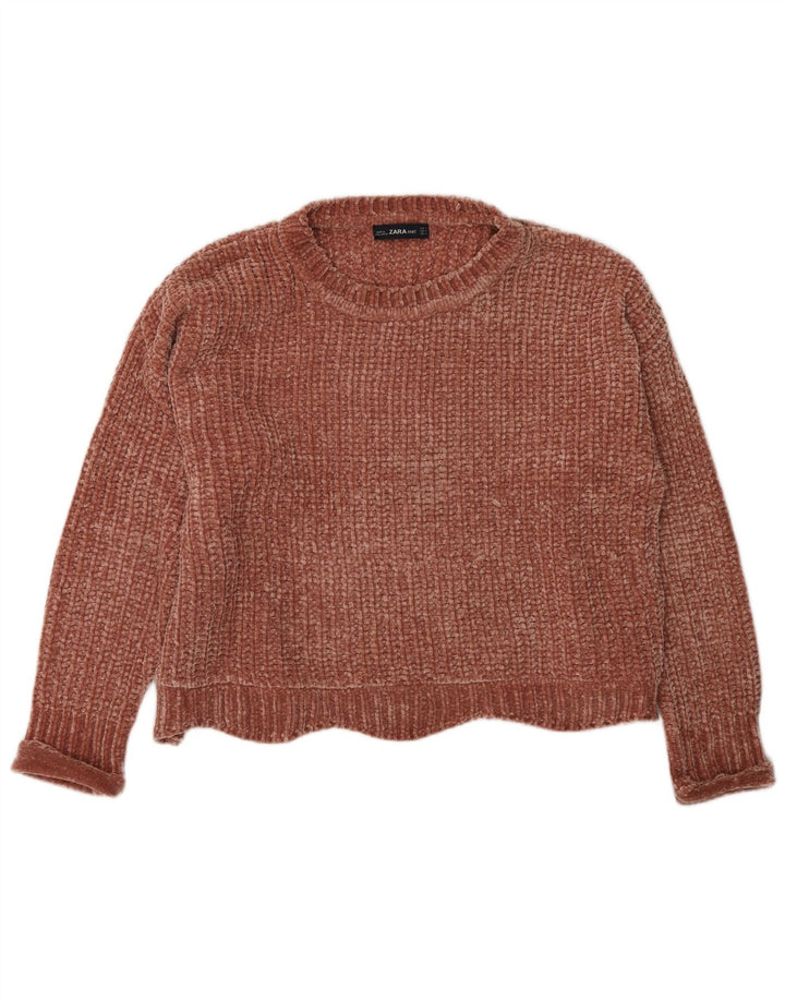 Suéter feminino Zara com gola canoa UK 14 poliéster marrom médio