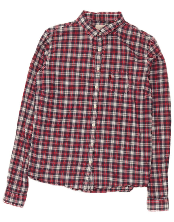 Camisa feminina Levi's UK 14 médio vermelho xadrez algodão