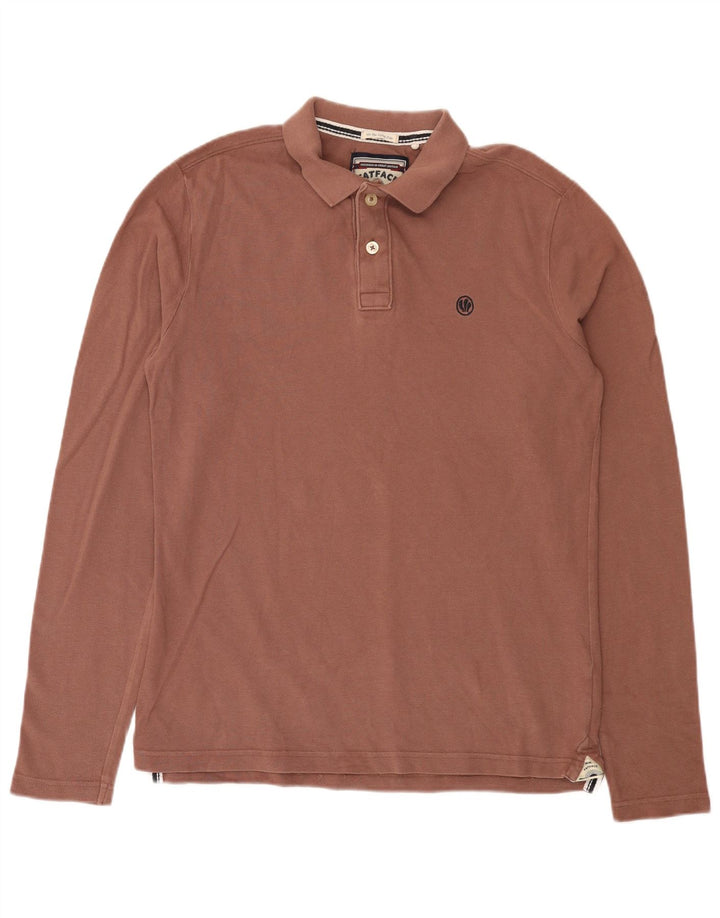 Camisa polo masculina de manga comprida Fat Face algodão marrom médio