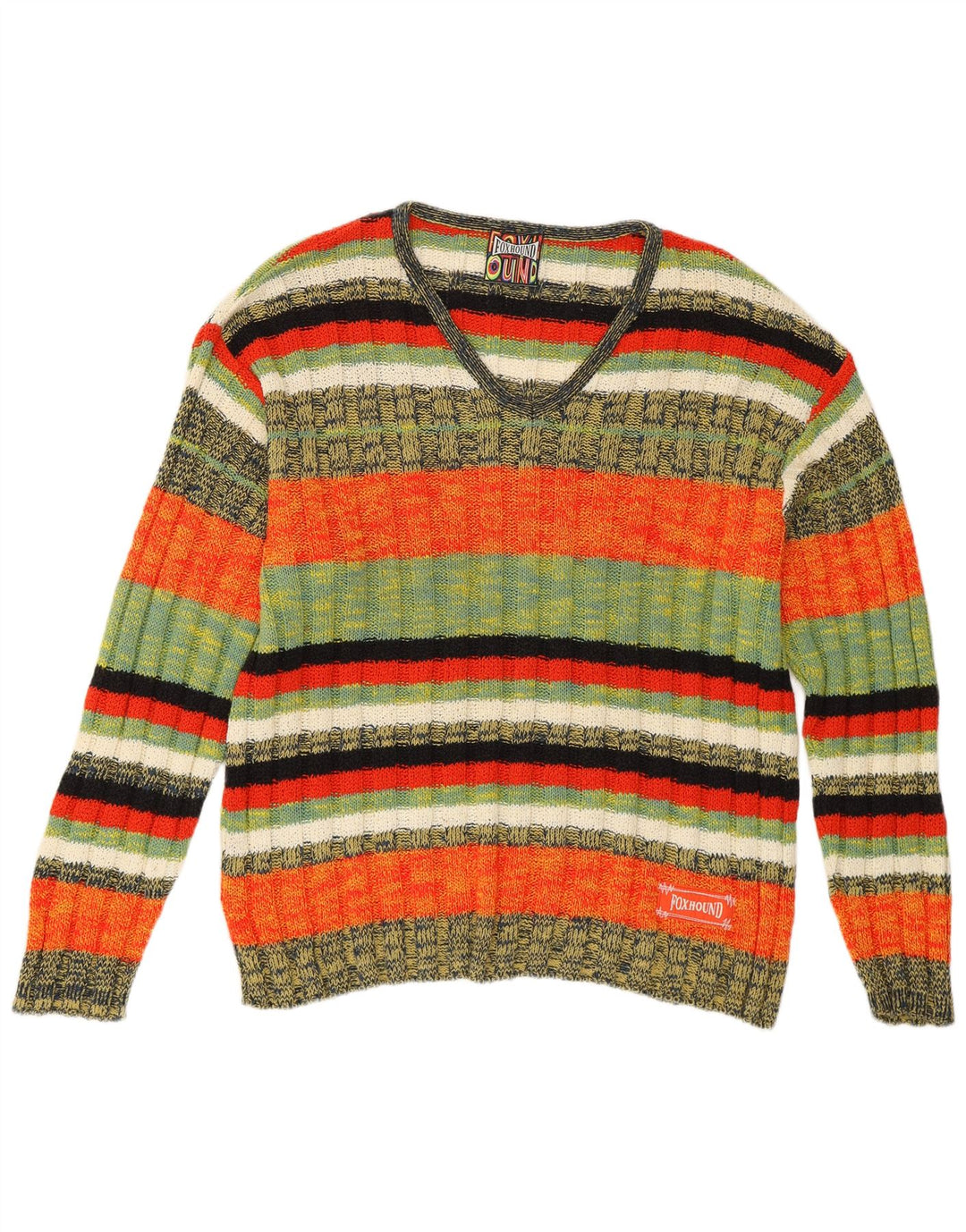 Suéter masculino Foxhound com decote em V XL de algodão listrado multicolorido