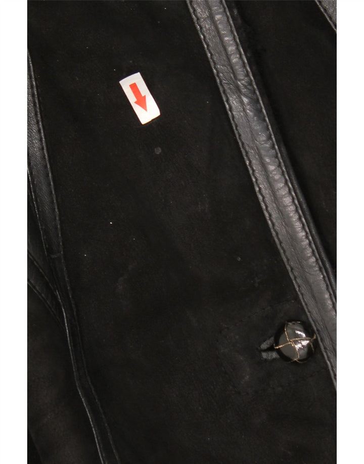 Casaco feminino vintage de shearling IT 44 médio preto patchwork shearling