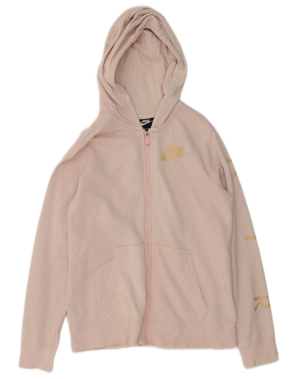 Suéter Nike feminino com capuz e zíper gráfico 12-13 anos grande algodão rosa