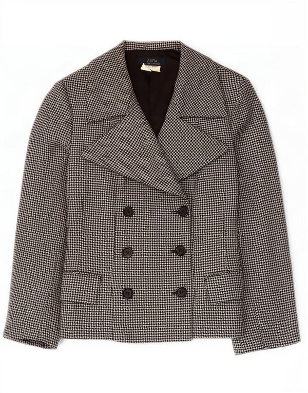 Jaqueta blazer feminina Zara com peito duplo UE 40 médio preto houndstooth