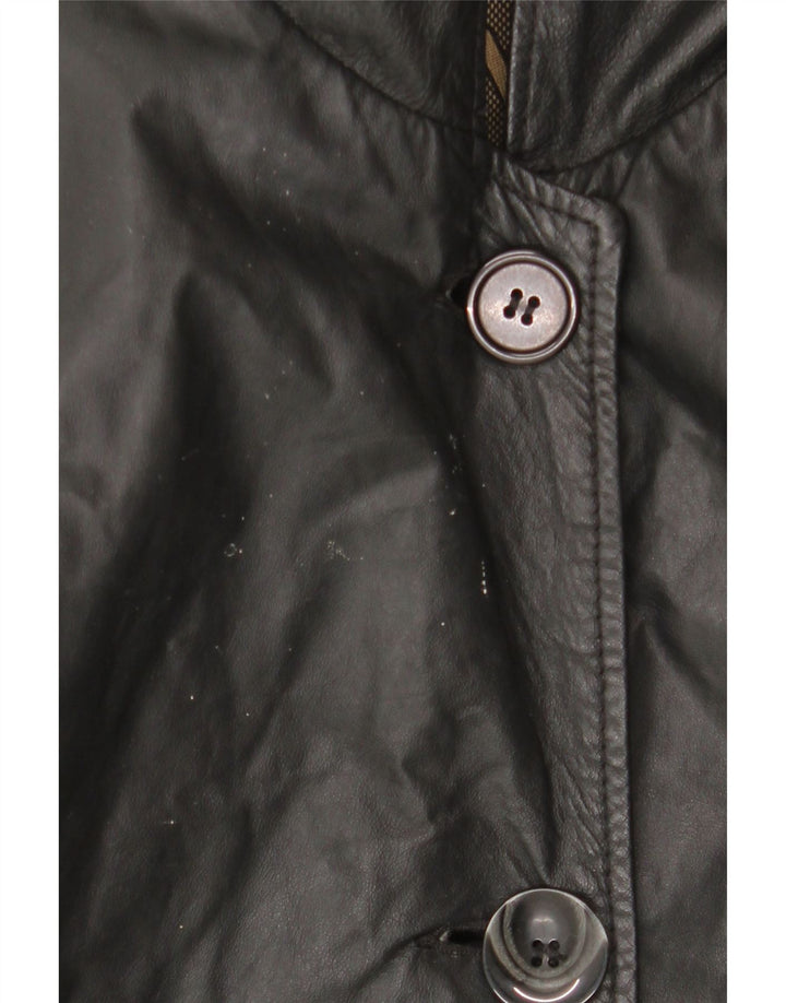 Casaco de couro com capuz feminino vintage IT 44 couro preto médio