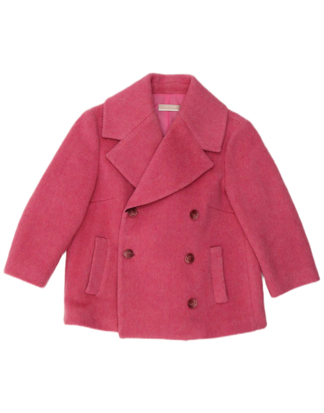 Stefanel Casaco feminino curto manga 3/4 ervilha EUA 8 lã rosa médio
