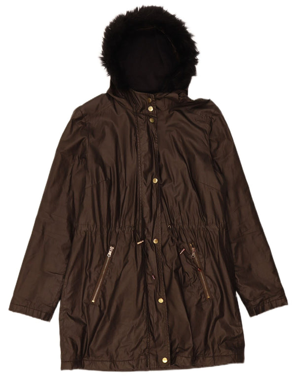 Jaqueta parka feminina com capuz Marks & Spencer Reino Unido 10 pequena poliamida marrom