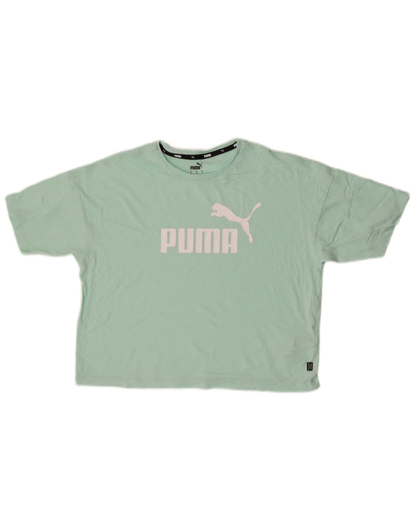 Camiseta feminina Puma Crop Oversized Graphic Top UK 10 Pequeno Algodão Turquesa