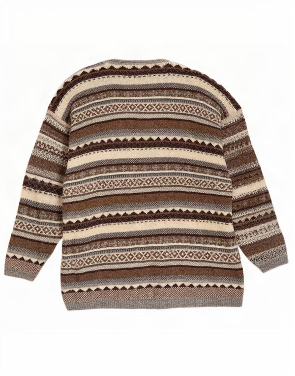 Suéter cardigã feminino Tulchan Reino Unido 14 marrom médio Fair Isle New Wool