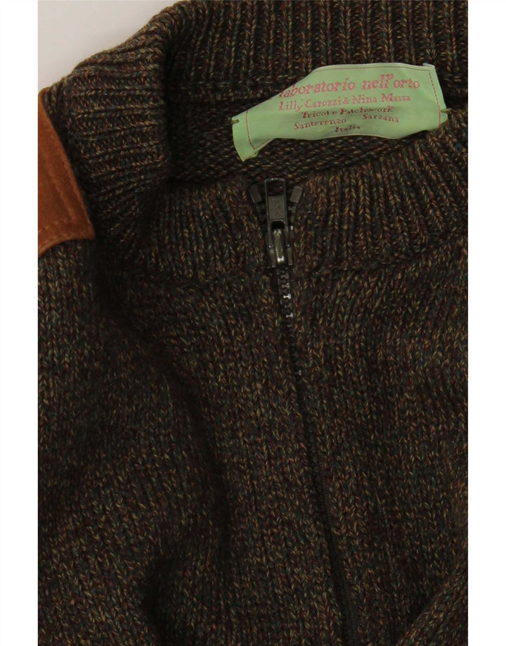 Suéter masculino vintage com zíper e bloco colorido cáqui médio