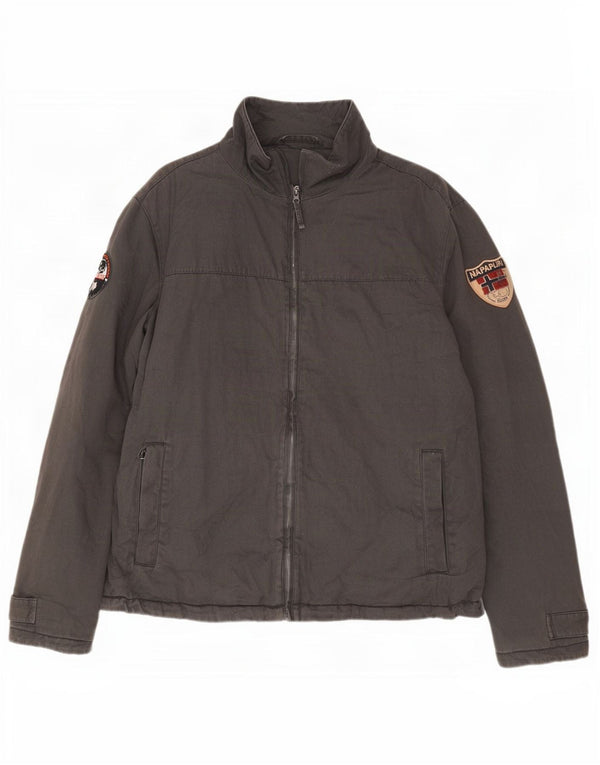Jaqueta bomber geográfica masculina Napapijri UK 44 2XL algodão cinza