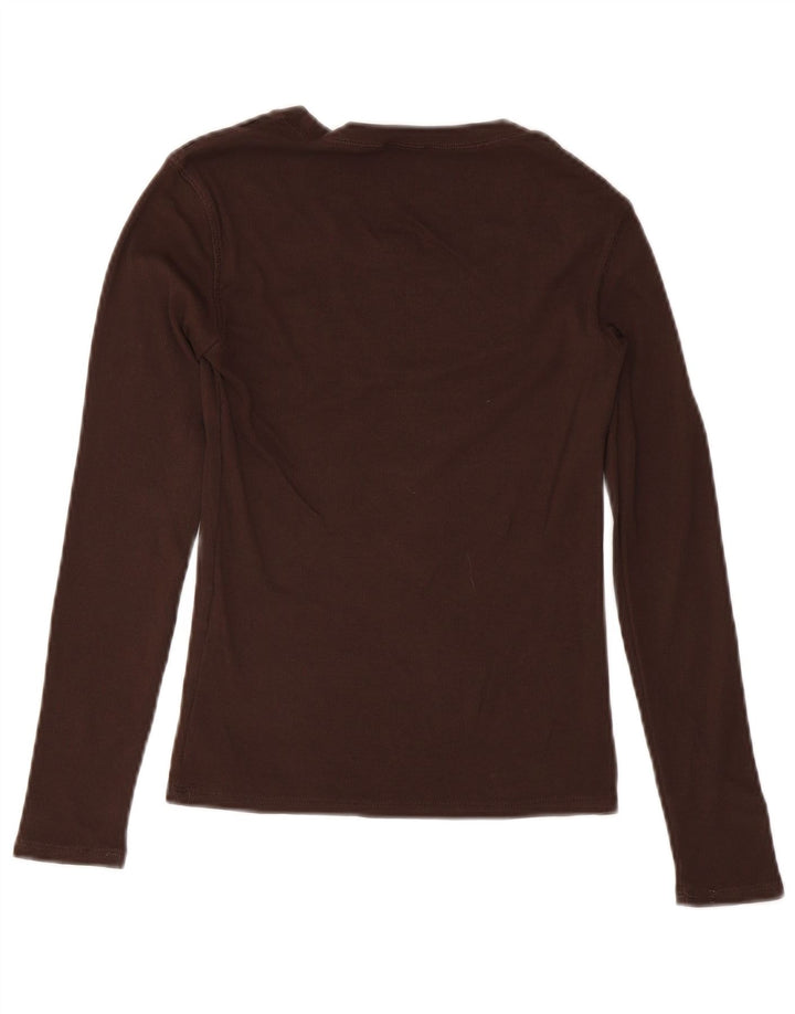 Top feminino Zara manga comprida UK 12 algodão marrom médio