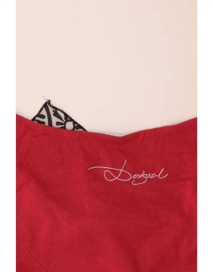 Desigual Camiseta feminina gráfica Top UK 16 Patchwork vermelho grande