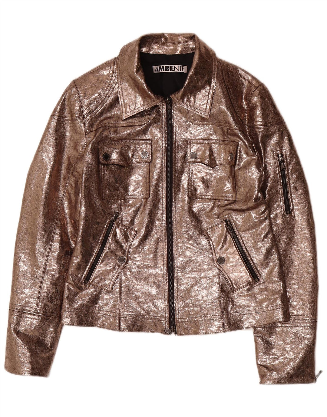Jaqueta utilitária feminina de couro sintético AMBIENTE Reino Unido 14 grande poliéster marrom