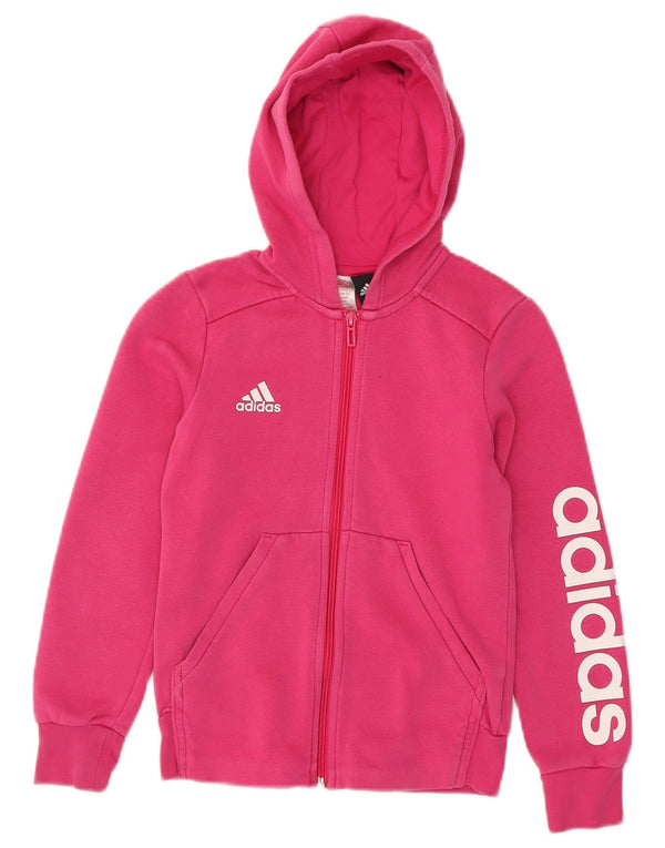 Suéter Adidas feminino com capuz e zíper gráfico 9-10 anos algodão rosa