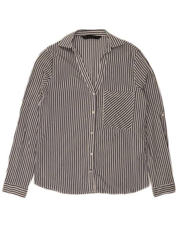 Camisa feminina Zara Loose Fit UK 6 XS Viscose listrada azul