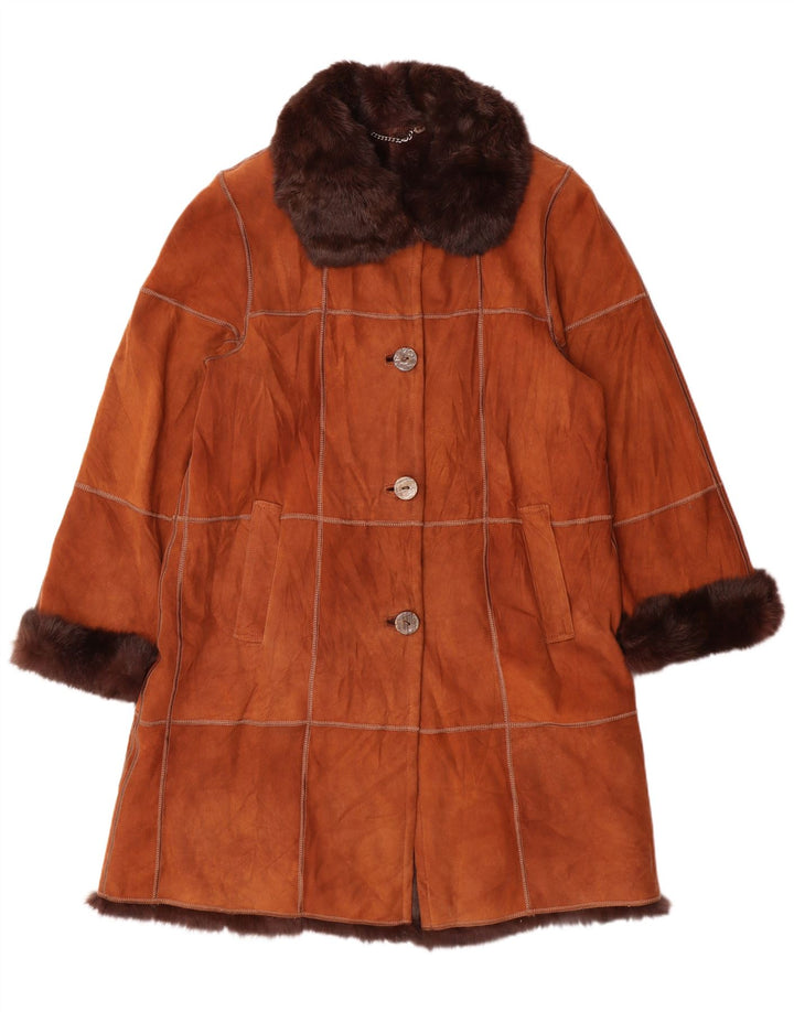 Casaco feminino VINTAGE de shearling IT 44 couro marrom médio