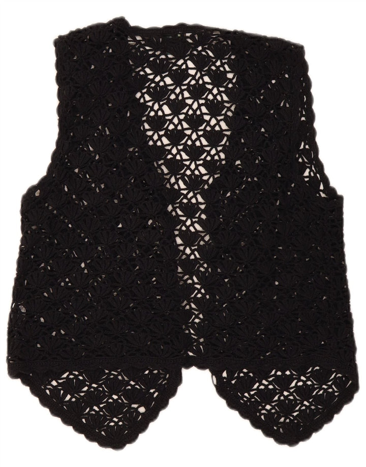 Cardigã feminino Premode Crop Crochet Top UK 12 algodão preto médio