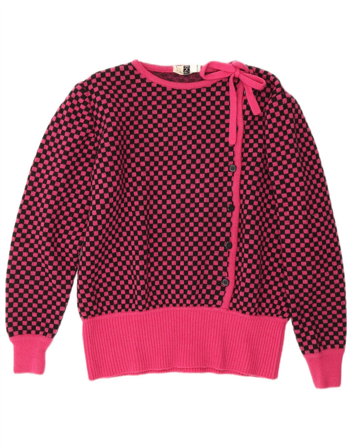 Suéter feminino Valentino com gola canoa IT 46 grande lã de guingão rosa