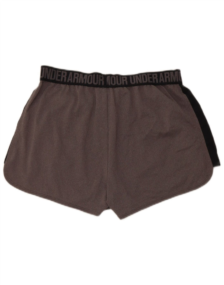 Shorts esportivos gráficos femininos Under Armour UK 14 bloco colorido cinza médio