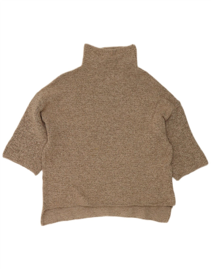 Suéter feminino Zara manga 3/4 com gola tartaruga Reino Unido 14 médio bege