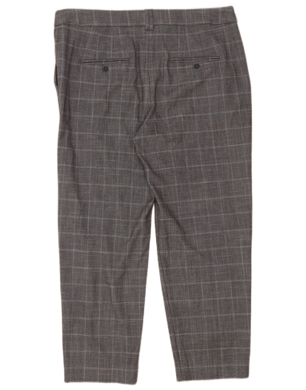 Calças cortadas masculinas Marks & Spencer UK 14 grandes W34 L26 cinza Houndstooth