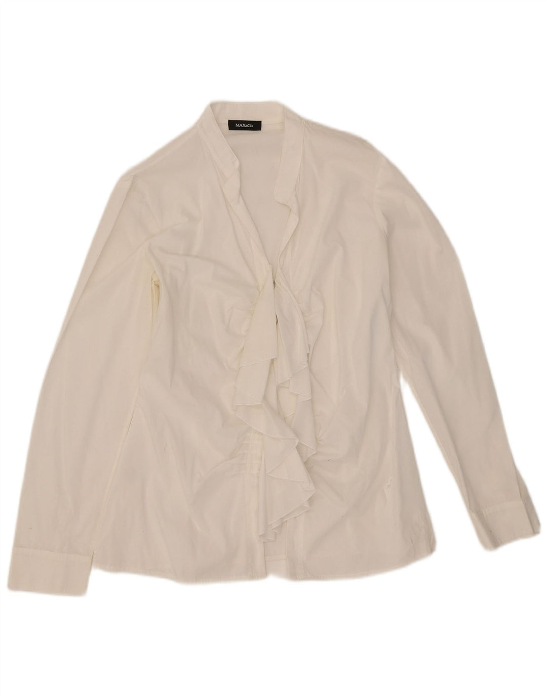 Max&Co. Blusa feminina com babado frontal UK 14 algodão branco médio