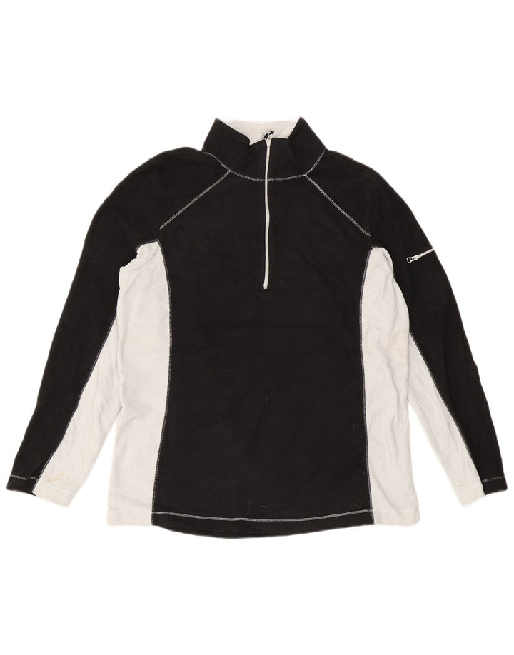 Eddie Bauer Suéter masculino de lã com zíper e gola grande em poliéster colorblock preto
