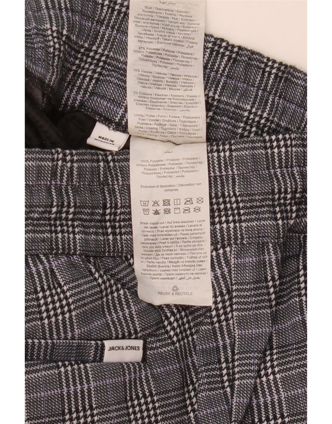 Shorts Chino Masculino Jack & Jones Pequeno W29 Poliéster Xadrez Cinza