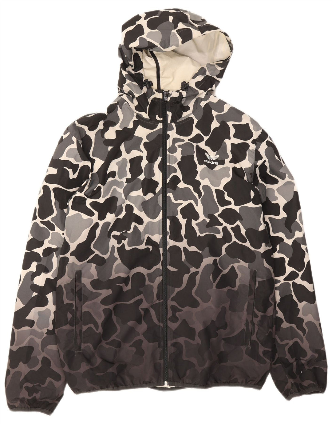 Adidas Mens Hooded Rain Jacket UK 38 Médio Cinza Camuflagem Poliéster