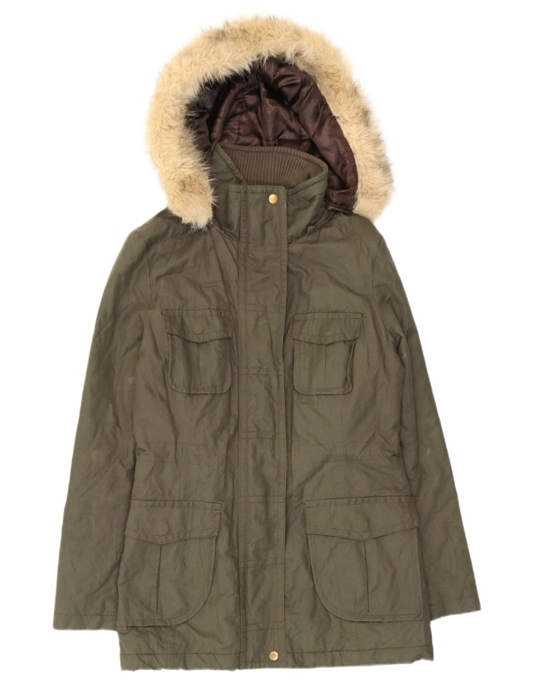Jaqueta parka feminina com capuz Marks & Spencer Reino Unido 12 algodão cáqui médio