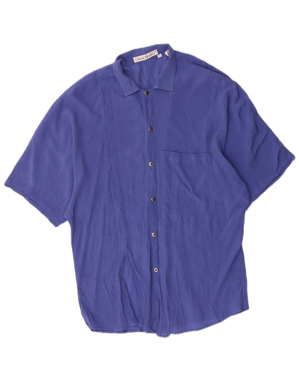 Camisa masculina de manga curta solta Claude Bonucci pequena azul viscose