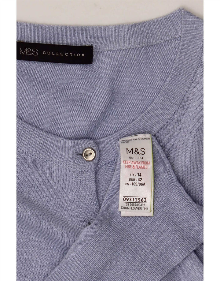 Suéter cardigã feminino Marks & Spencer Reino Unido 14 grande viscose azul