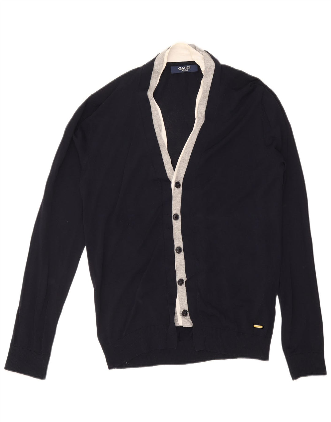 Suéter cardigã masculino Gaudi grande azul marinho colorblock viscose